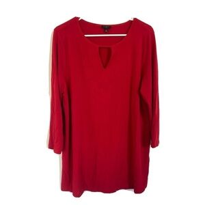 Talbots Women Plus Size 1X Red Solid Keyhole Front Stretch Top Blouse